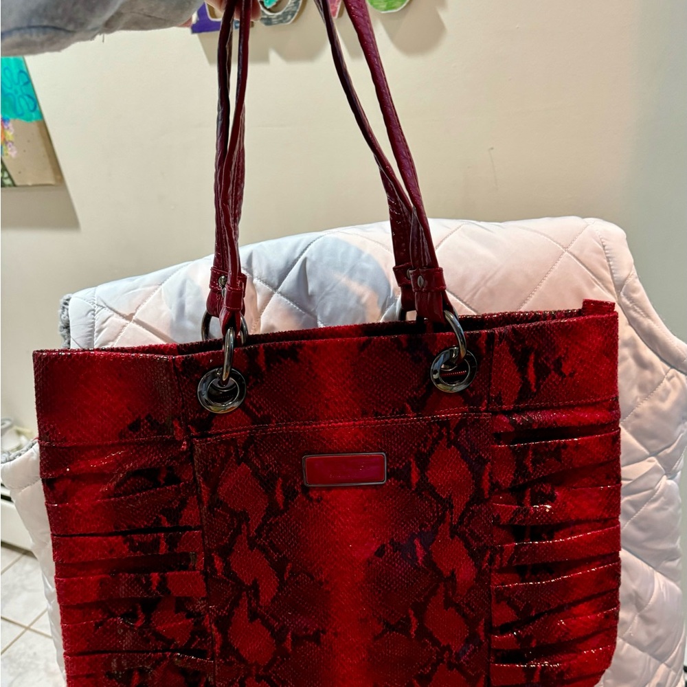 Nine West red snakeskin brief case style bag